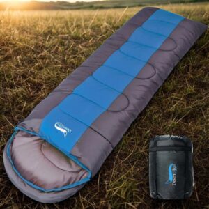 Sac de couchage de camping Desert&Fox – léger, 4 saisons, chaud et froid, type enveloppe, pour la randonnée, les voyages et les activités de plein air
